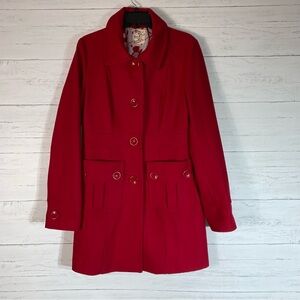 Tulle Anthropologie Red Wool Blend Pea Coat XL junior Lined Winter Jacket Button
